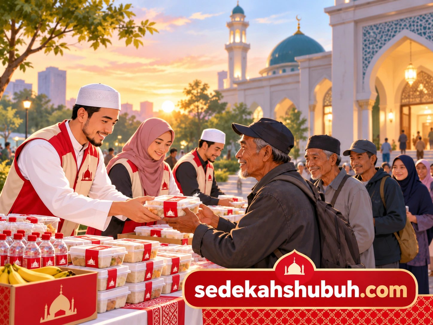 Berbagi sarapan subuh di halaman masjid